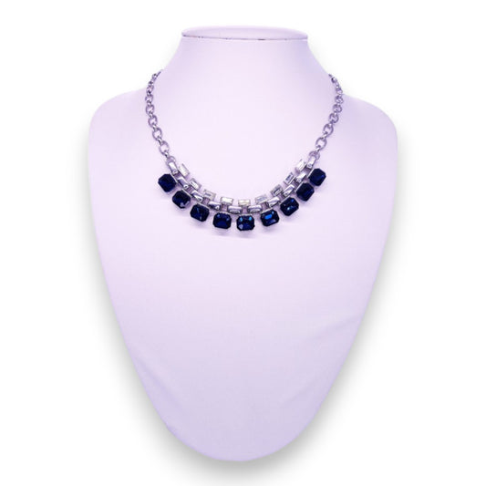 Jasper Conran Silver Tone Clear & Blue Stones Modern Necklace
