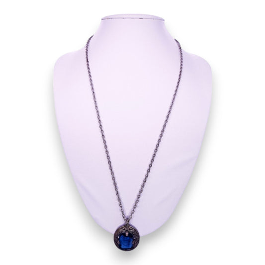 Miracle Silver Tone Blue Agate Vintage Necklace