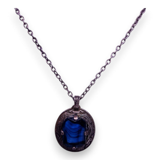 Miracle Silver Tone Blue Agate Vintage Necklace