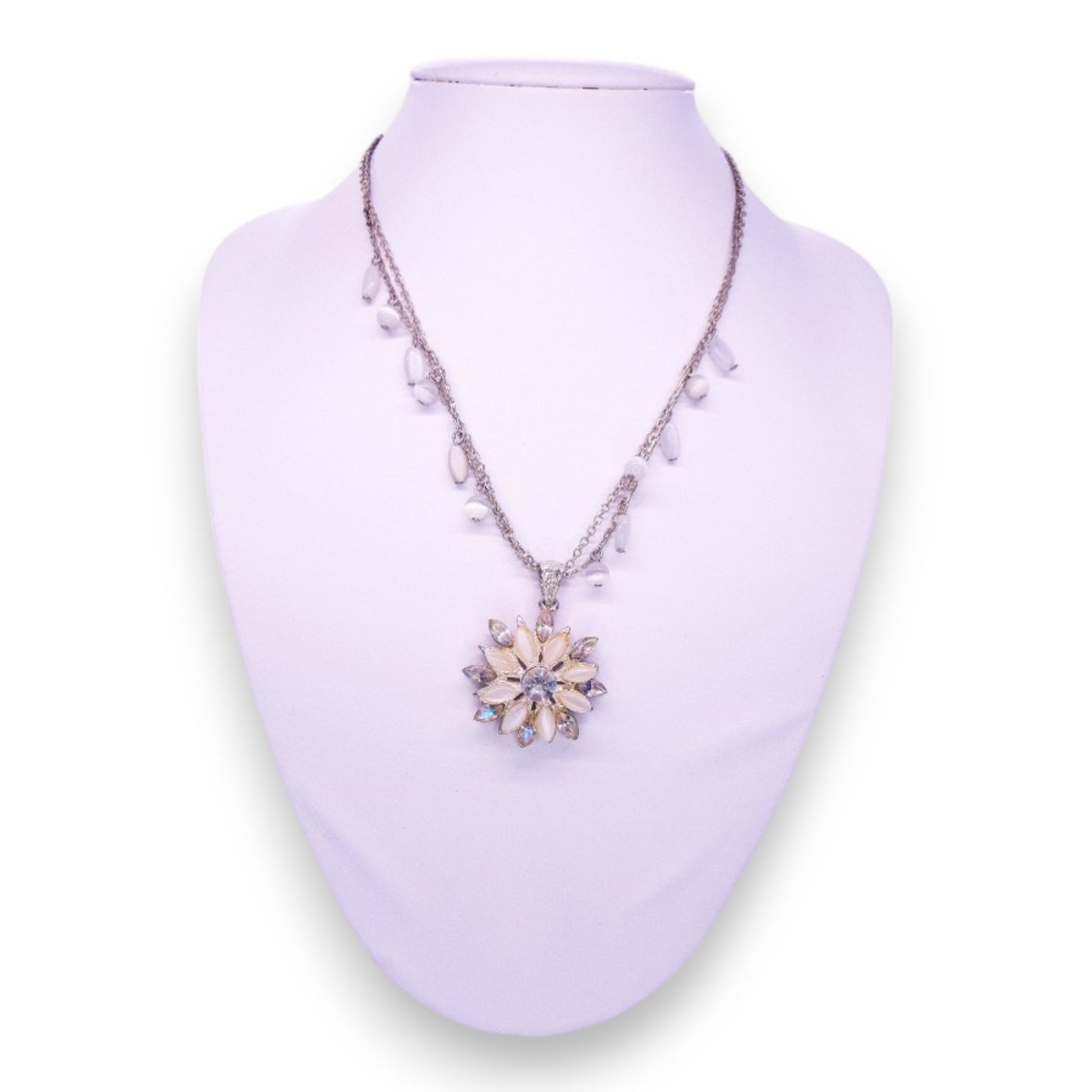 Silver Tone Cloudy & Clear Stones Nature Inspired Necklace