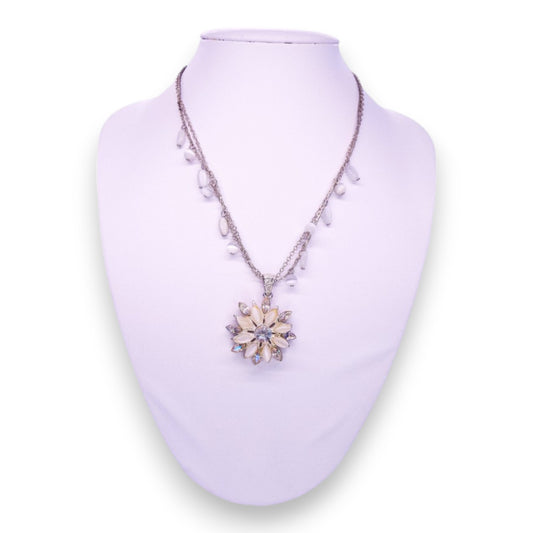 Silver Tone Cloudy & Clear Stones Nature Inspired Necklace