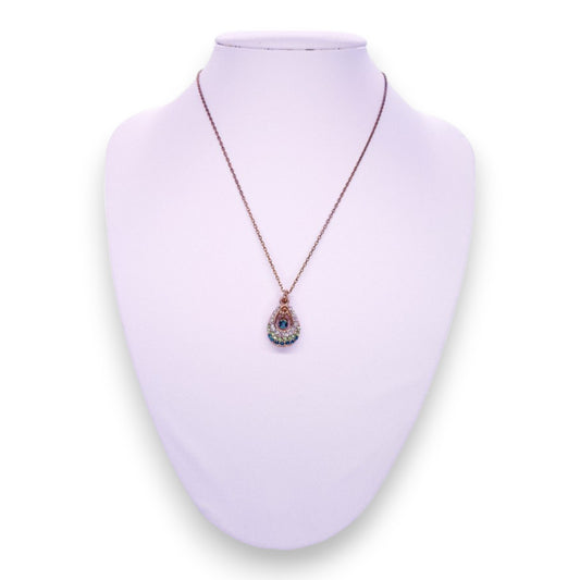 Gold Tone Clear, Green, & Blue Cubic Zirconia Classic Necklace