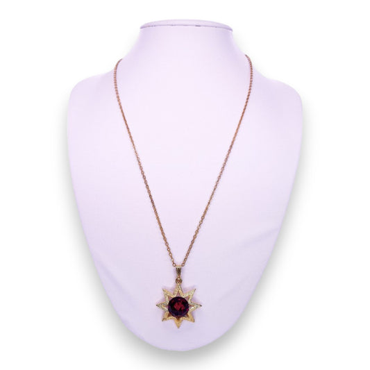 Gold Tone Red Cubic Zirconia Classic Star Necklace