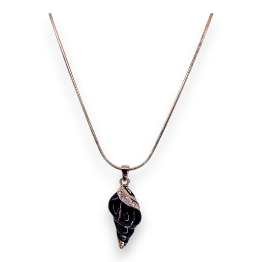 Gold Tone Cubic Zirconia Enamelled Nature Inspired Shell Necklace