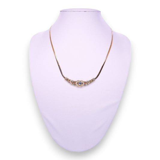 Gold Tone Blue & Clear Cubic Zirconia Classic Necklace