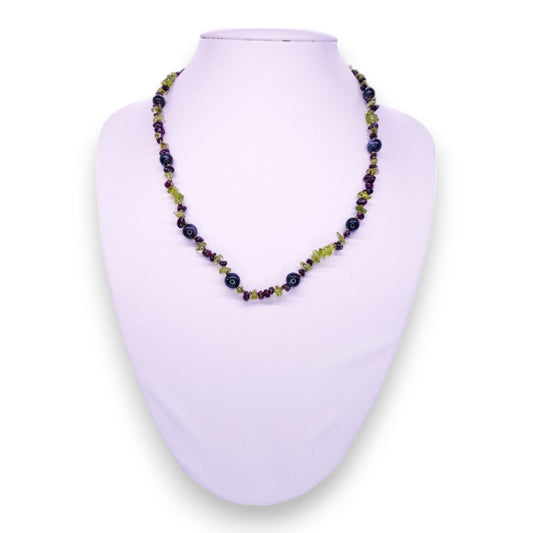 Peridot, Garnet & Pearls Classic Necklace - Semi-Precious Stone