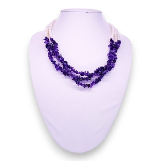 Amethyst & Pearl Classic Necklace - Semi-Precious Stone