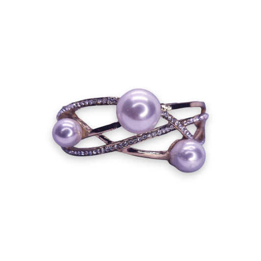 Gold Tone Faux Pearl & Cubic Zirconia Classic Bracelet