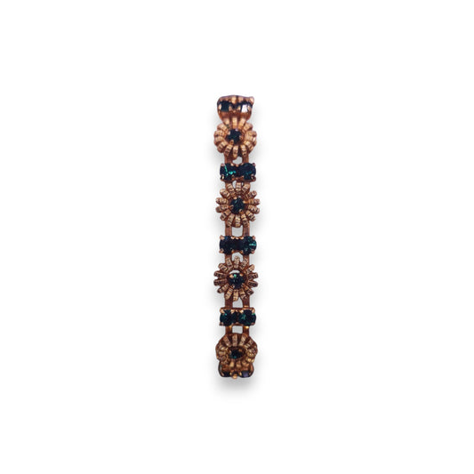 Gold Tone Green Cubic Zirconia Nature Inspired Flower Bracelet