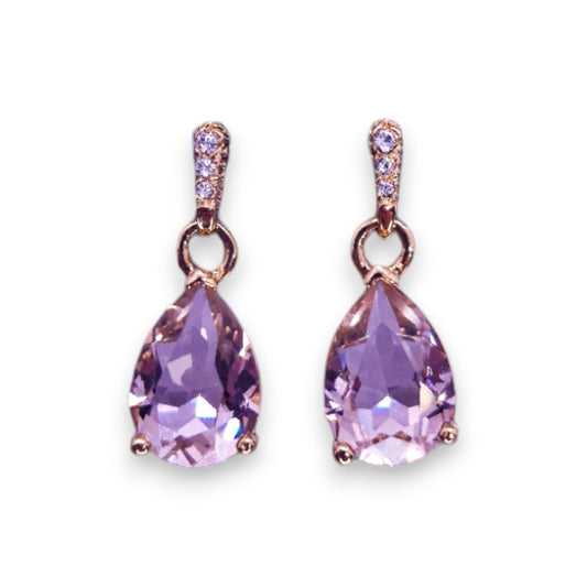 Gold Tone Pink & Clear Cubic Zirconia Classic Earrings