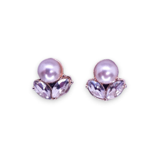 Silver Tone Faux Pearl & Clear Stones Classic Earrings