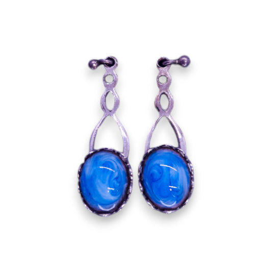 Silver Tone Blue Paste Classic Earrings