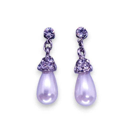 Silver Tone Cubic Zirconia & Faux Pearl Classic Earrings