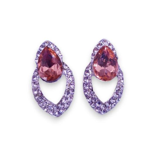 Silver Tone Peach & Clear Cubic Zirconia Classic Earrings