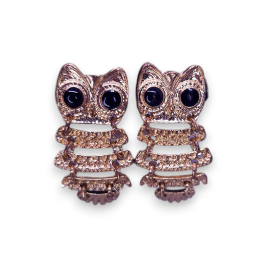 Gold Tone Nature Inspired Owl Earrings