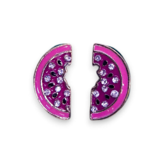 Gold Tone Cubic Zirconia Enamelled Statement Watermelon Segment Earrings