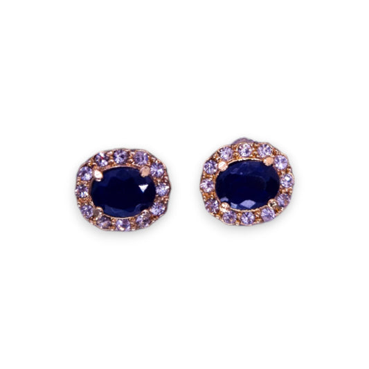 Gold Tone Blue & Clear Cubic Zirconia Classic Earrings