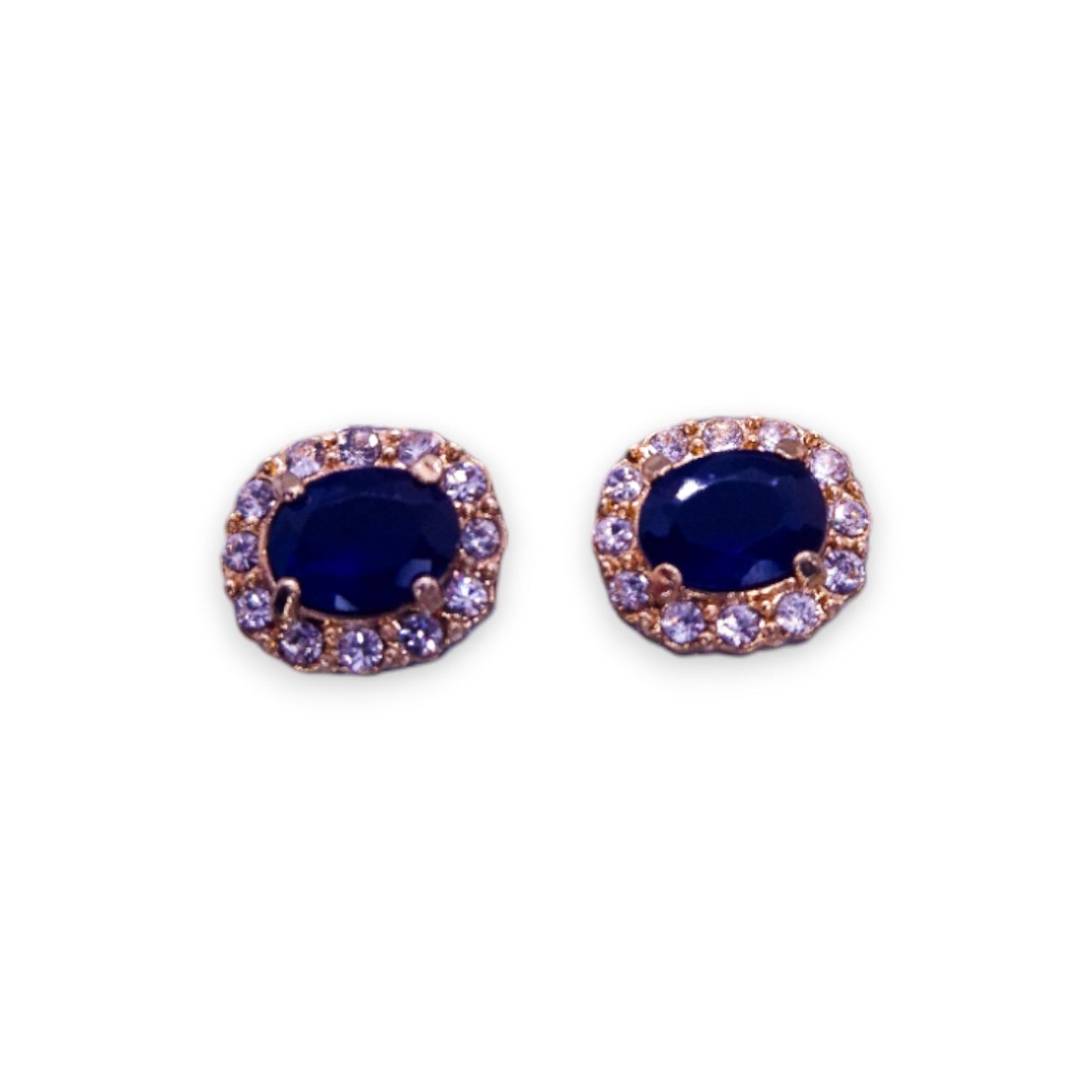 Gold Tone Blue & Clear Cubic Zirconia Classic Earrings
