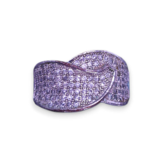 Silver Tone Clear Stones Modern Ring