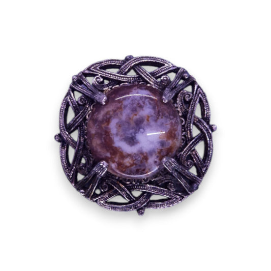 Silver Tone Agate Vintage Brooch