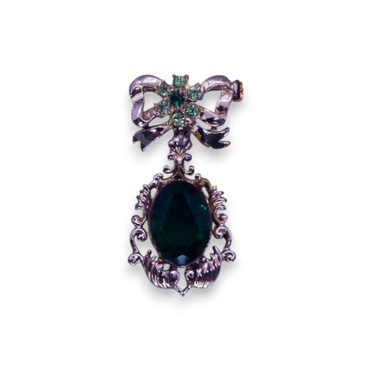 Silver Tone Green Stones Romantic Brooch