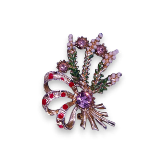 Silver Tone Pink Stones Nature Inspired Brooch