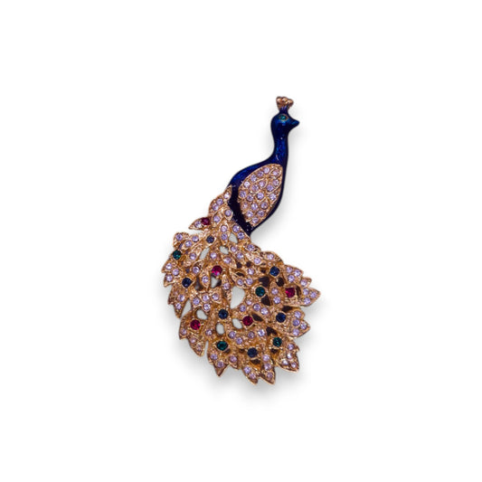 Gold Tone Peacock Cubic Zirconia Nature Inspired Brooch
