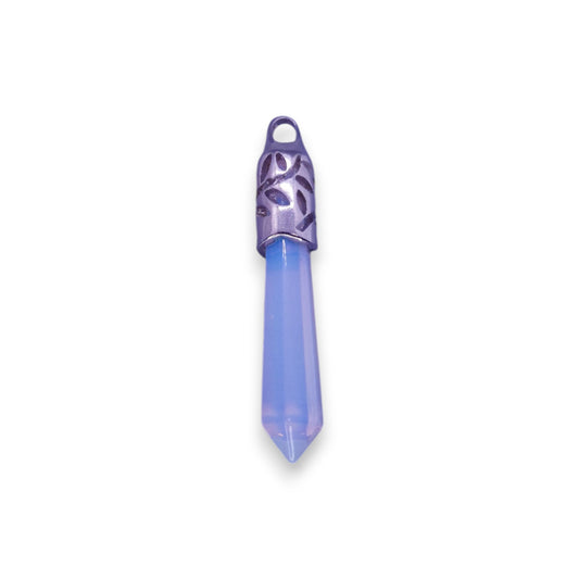 Silver Tone Iridescent Blue Stone Classic Pendant