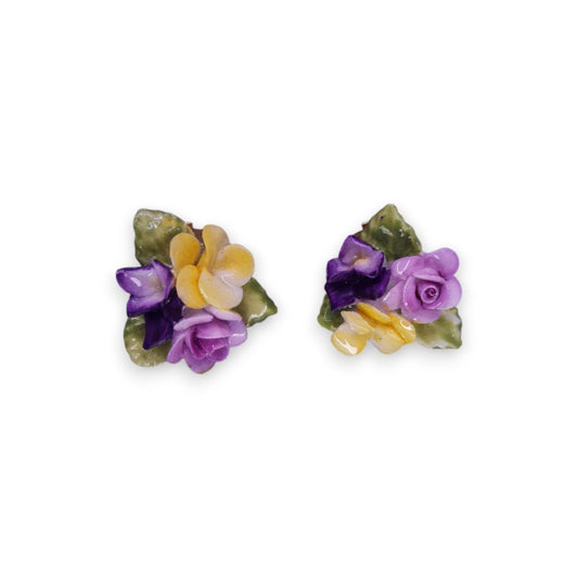 Gold Tone Ceramic Coalport Nature Inspired Earrings