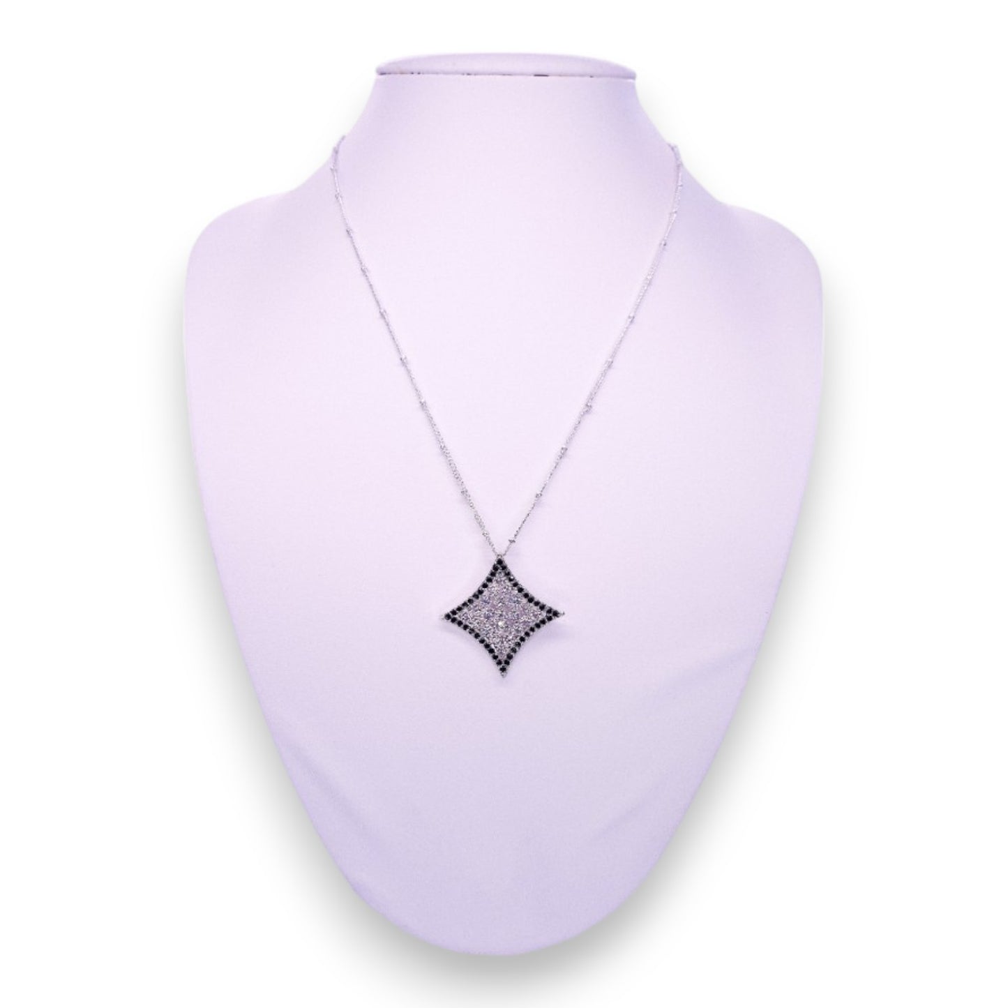 Silver Tone Clear & Black Cubic Zirconia Modern Necklace