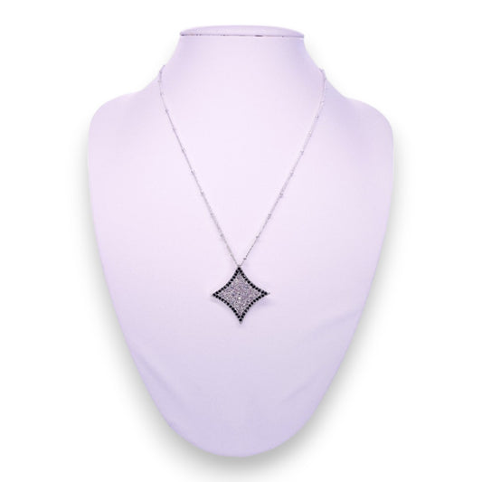 Silver Tone Clear & Black Cubic Zirconia Modern Necklace