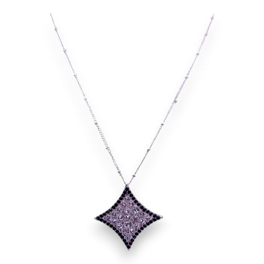 Silver Tone Clear & Black Cubic Zirconia Modern Necklace